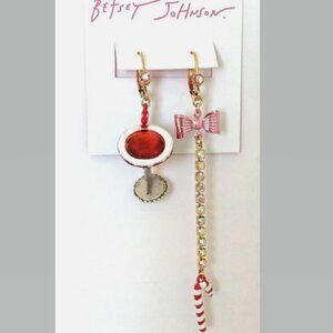 Betsey Johnson Christmas Peppermint Martini Candy Cane Drop Earrings NWT